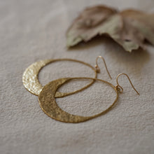 Load image into Gallery viewer, hammered brass crescent goddess earrings