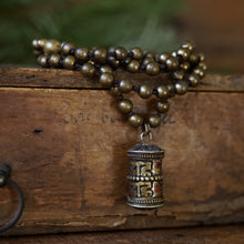Load image into Gallery viewer, bronzed agate + prayer wheel mala