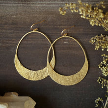 Load image into Gallery viewer, hammered brass crescent goddess earrings