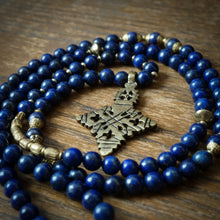 Load image into Gallery viewer, lapis mala + ethiopian cross