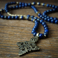 Load image into Gallery viewer, lapis mala + ethiopian cross