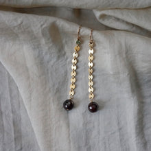 Load image into Gallery viewer, garnet + gold disk danglers