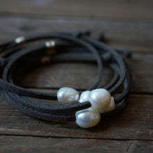 Load image into Gallery viewer, freshwater pearl on vegan suede