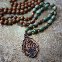 Load image into Gallery viewer, sandalwood + green turquoise + buddha mala
