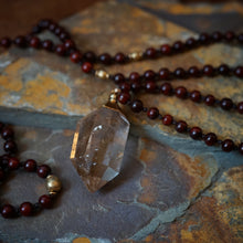 Load image into Gallery viewer, rosewood + rutilated quartz mala