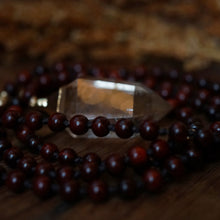 Load image into Gallery viewer, rosewood + rutilated quartz mala
