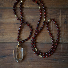 Load image into Gallery viewer, rosewood + rutilated quartz mala