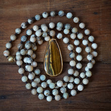 Load image into Gallery viewer, dendritic opal + tigers eye mala
