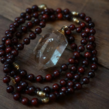 Load image into Gallery viewer, rosewood + rutilated quartz mala