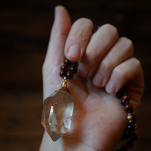 Load image into Gallery viewer, rosewood + rutilated quartz mala
