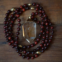 Load image into Gallery viewer, rosewood + rutilated quartz mala