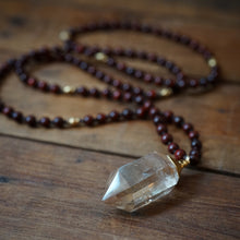 Load image into Gallery viewer, rosewood + rutilated quartz mala