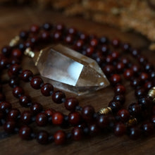 Load image into Gallery viewer, rosewood + rutilated quartz mala