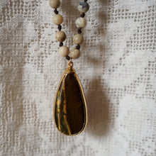 Load image into Gallery viewer, dendritic opal + tigers eye mala