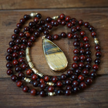 Load image into Gallery viewer, rosewood + tigers eye mala