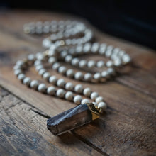 Load image into Gallery viewer, riverstone + smoky quartz mala