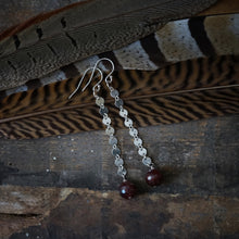 Load image into Gallery viewer, garnet + silver disk danglers