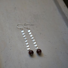 Load image into Gallery viewer, garnet + silver disk danglers