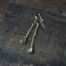 Load image into Gallery viewer, labradorite drop + chain earrings