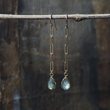 Load image into Gallery viewer, labradorite drop + chain earrings