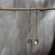 Load image into Gallery viewer, labradorite drop + chain earrings