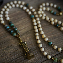 Load image into Gallery viewer, buddha on azurite + riverstone mala
