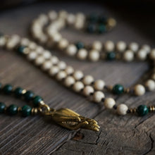 Load image into Gallery viewer, gyan mudra on malachite + riverstone mala