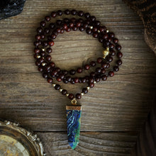 Load image into Gallery viewer, azurite + malachite on rosewood mala