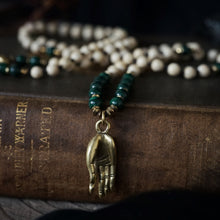 Load image into Gallery viewer, gyan mudra on malachite + riverstone mala