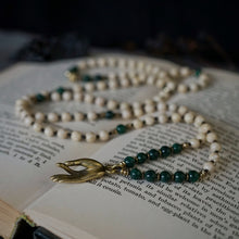 Load image into Gallery viewer, gyan mudra on malachite + riverstone mala