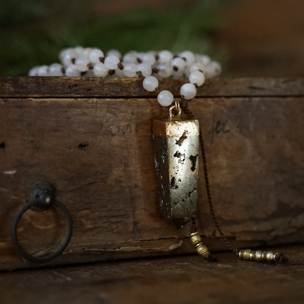 moonstone + pyrite mala