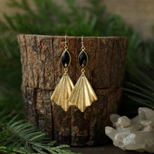 Load image into Gallery viewer, marquis onyx + brass deco earrings