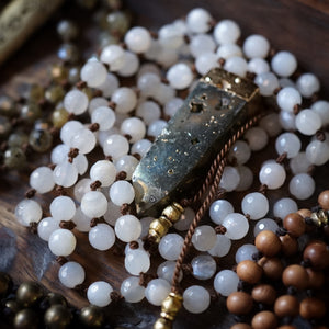 moonstone + pyrite mala