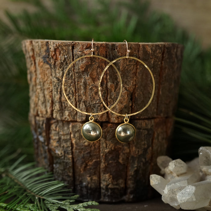 pyrite + hammered brass circle earrings