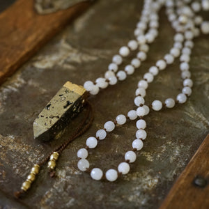 moonstone + pyrite mala