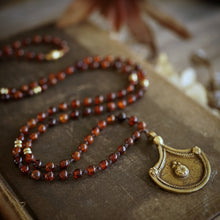 Load image into Gallery viewer, hessonite + tribal flower mala