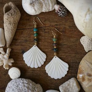 seashell + azurite earrings