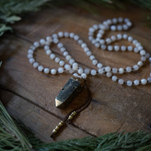 moonstone + pyrite mala