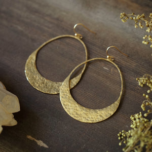 hammered brass crescent goddess earrings