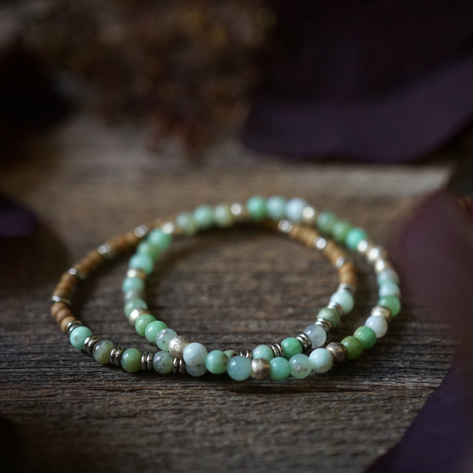 little chrysoprase + silver bracelet duo