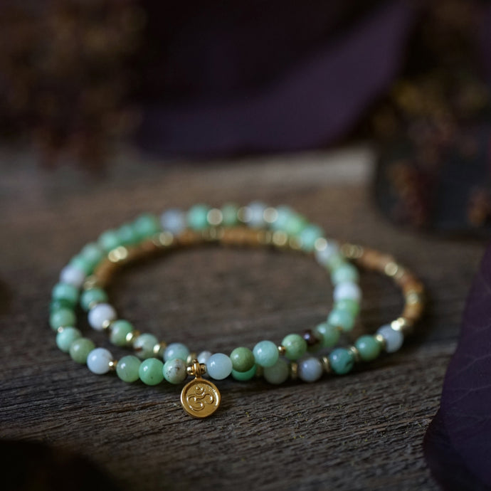 little chrysoprase + gold bracelet duo