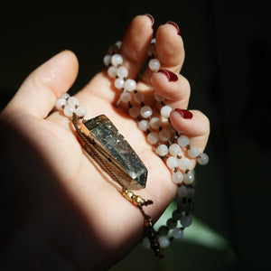 moonstone + pyrite mala