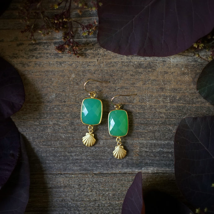 chrysoprase + seashell earrings