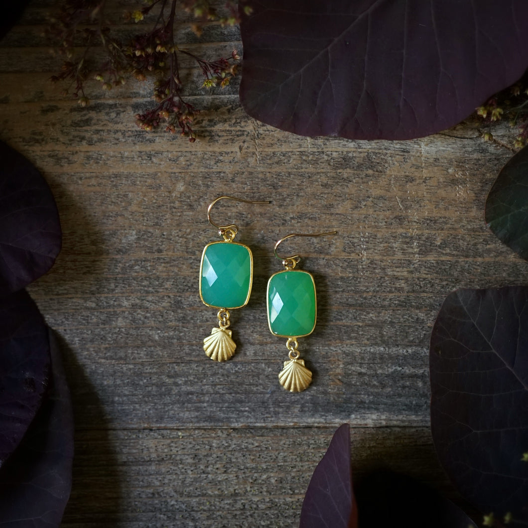 chrysoprase + seashell earrings