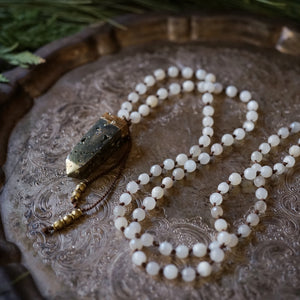 moonstone + pyrite mala