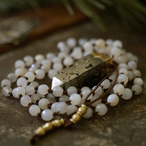 moonstone + pyrite mala