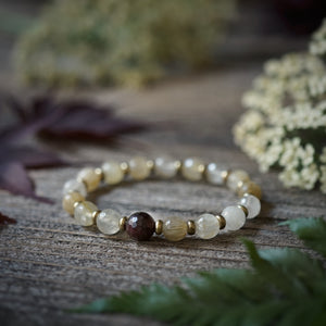 garnet + rutilated quartz bracelet