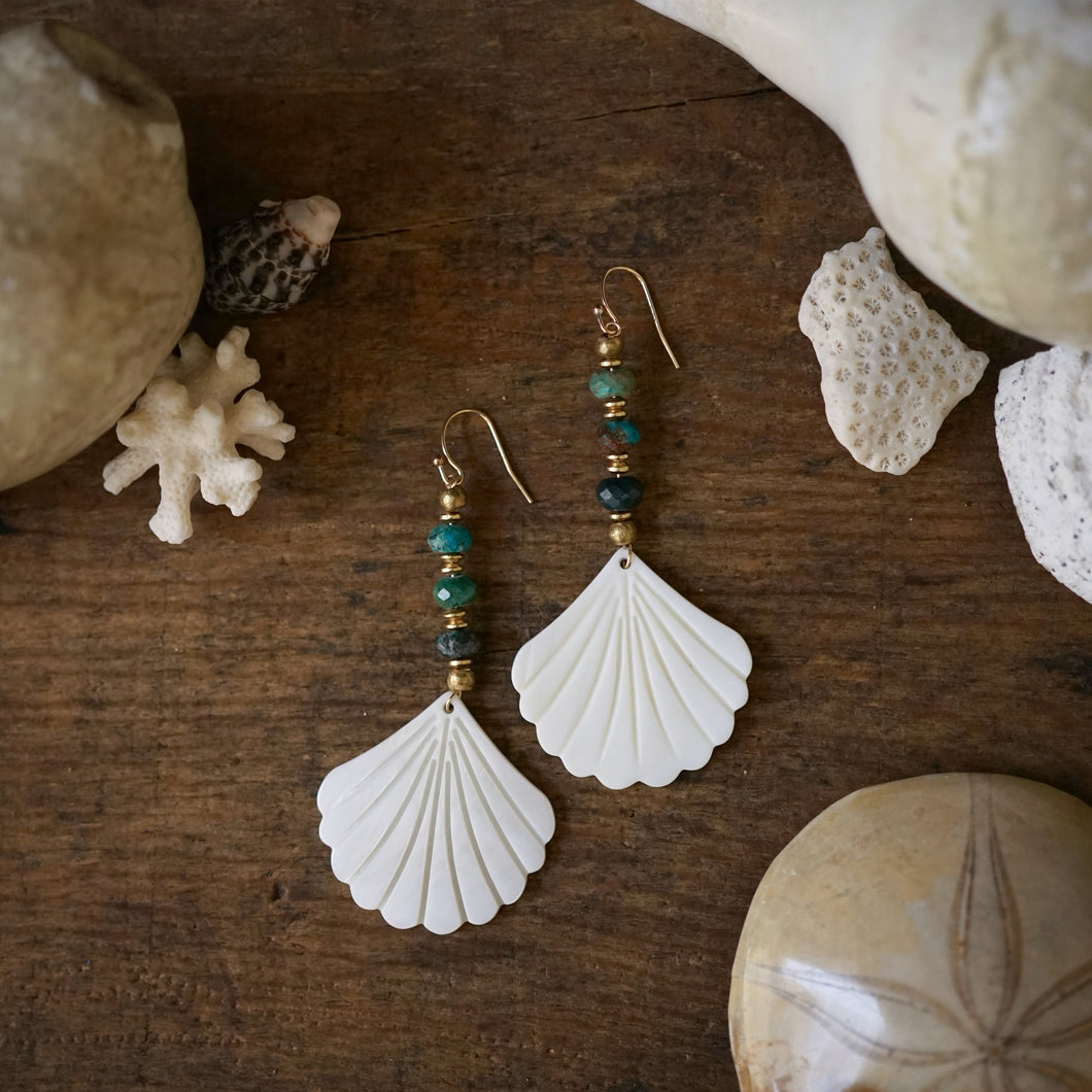 seashell + azurite earrings