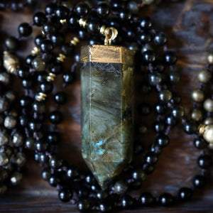 golden sheen obsidian + labradorite mala