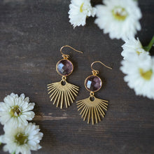 Load image into Gallery viewer, purple morganite + feather earrings